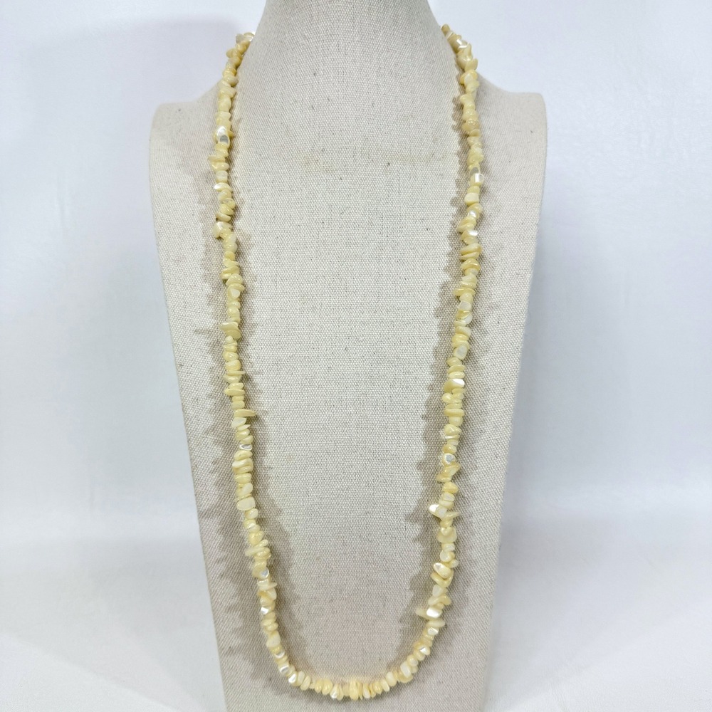 Calcite Chip Necklace‎ Creamy Beige Iridescent Boho Natural Long Length